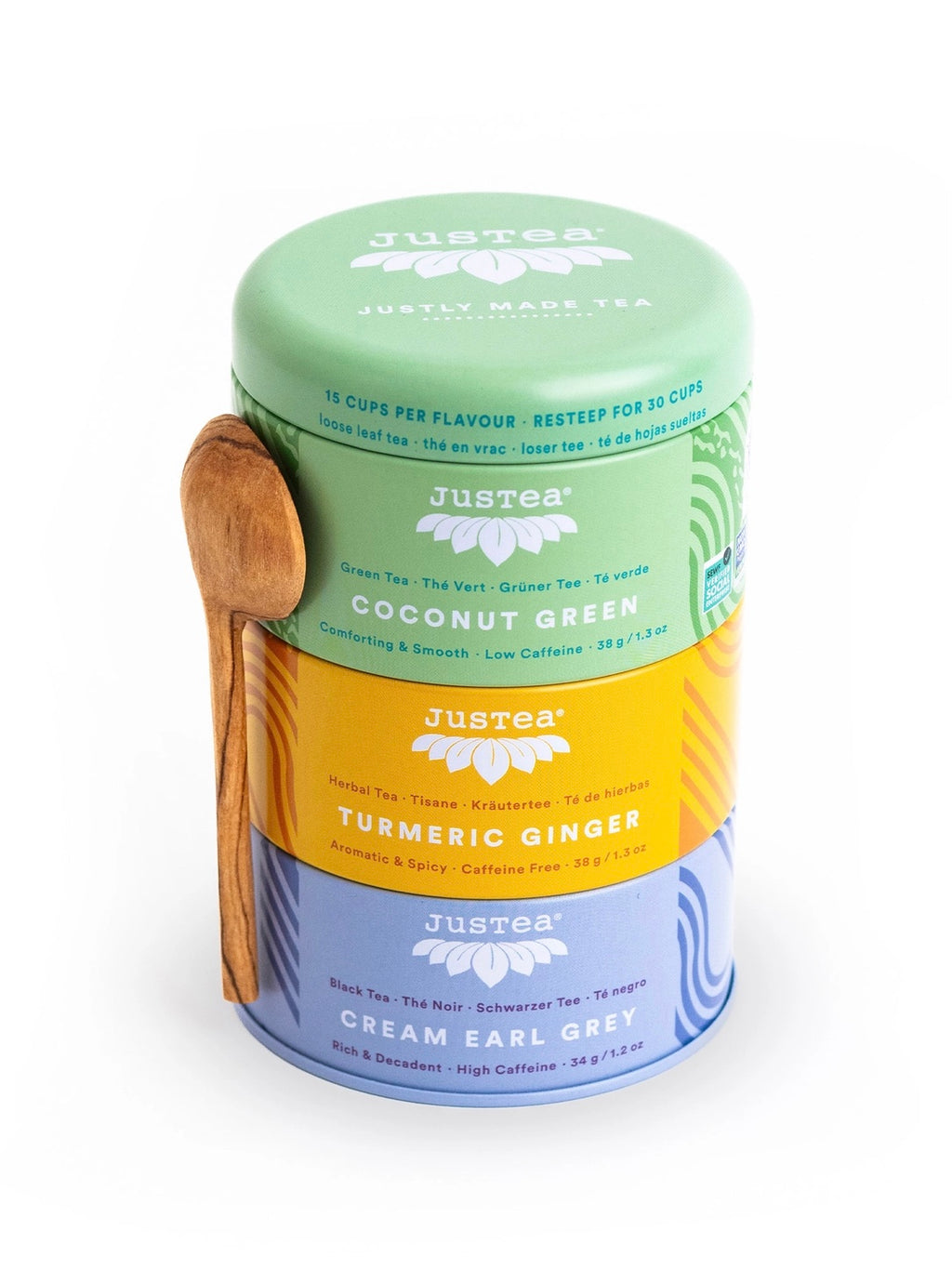Assorted Trio Tin & Spoon - Organic Black, Green, Herbal Tea