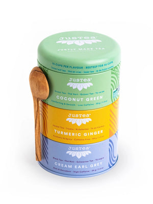 Assorted Trio Tin & Spoon - Organic Black, Green, Herbal Tea