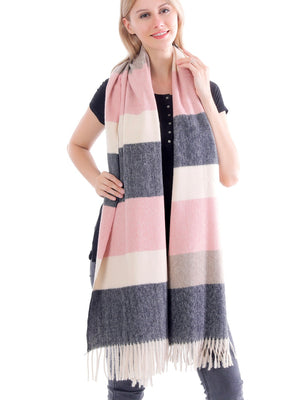 Pink/Grey Striped Scarf