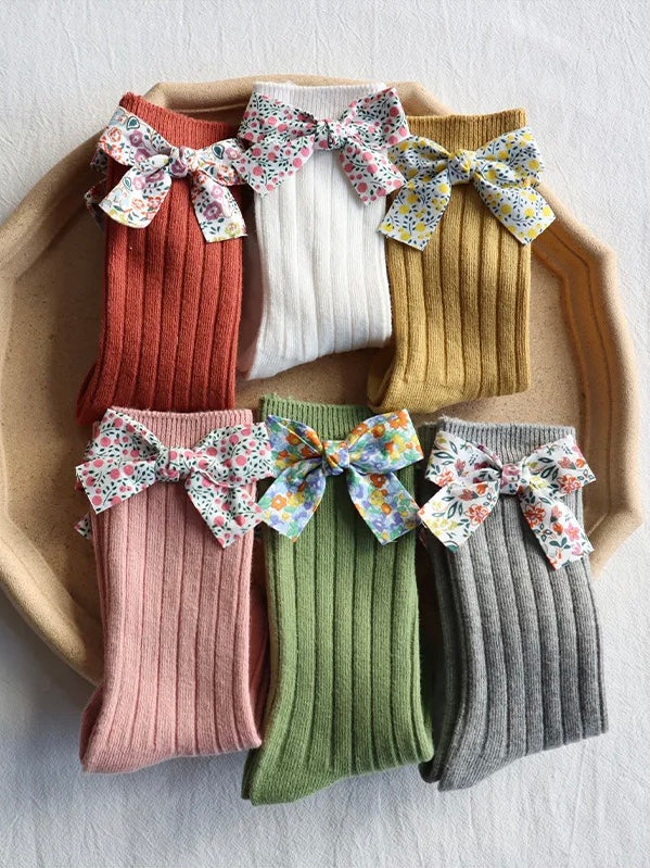 Knee High Floral Bow Socks