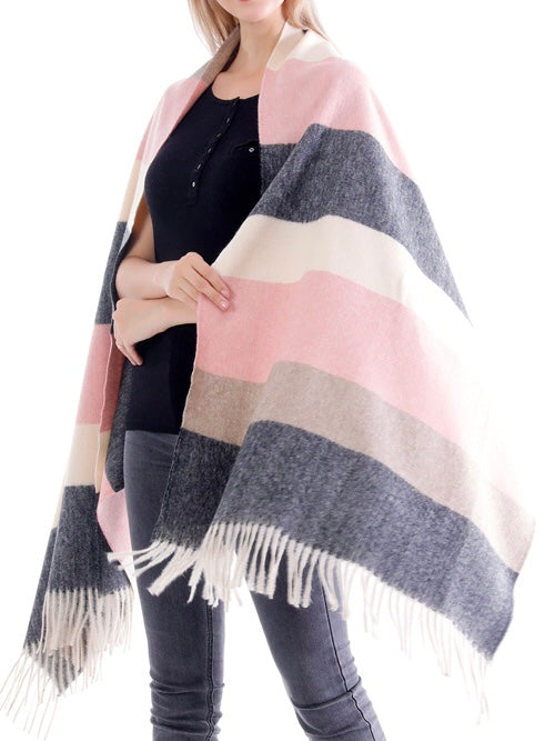 Pink/Grey Striped Scarf