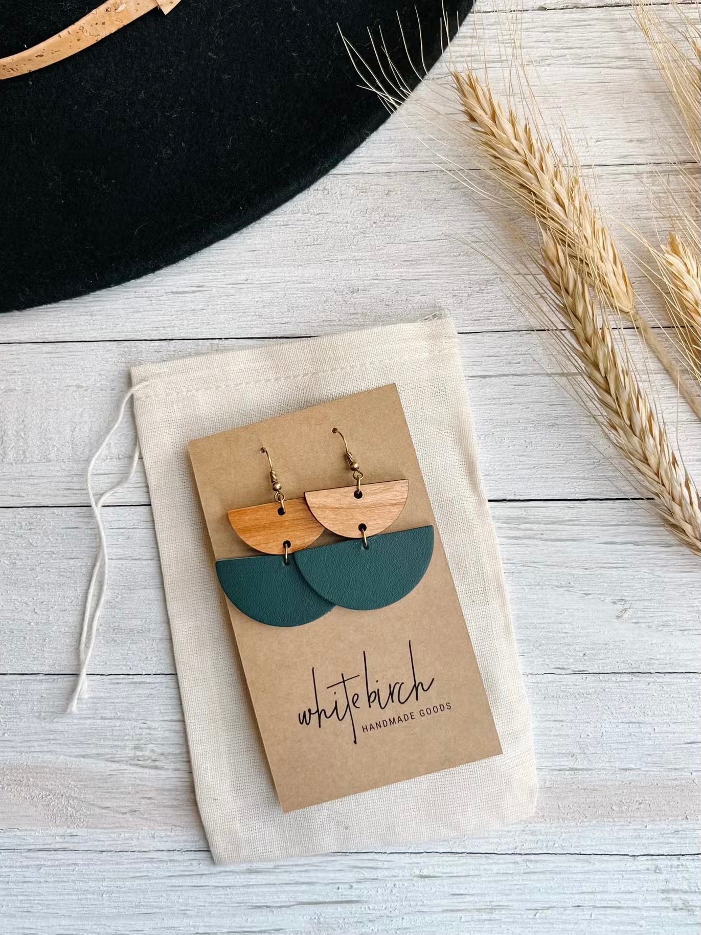 Teal Leather and Wood Earrings