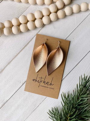 Rose Gold Leather Leaf Earrings