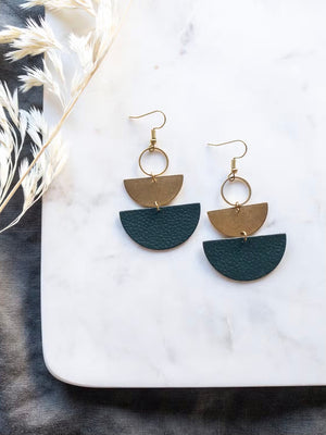Green Leather Semi-Circle Earrings