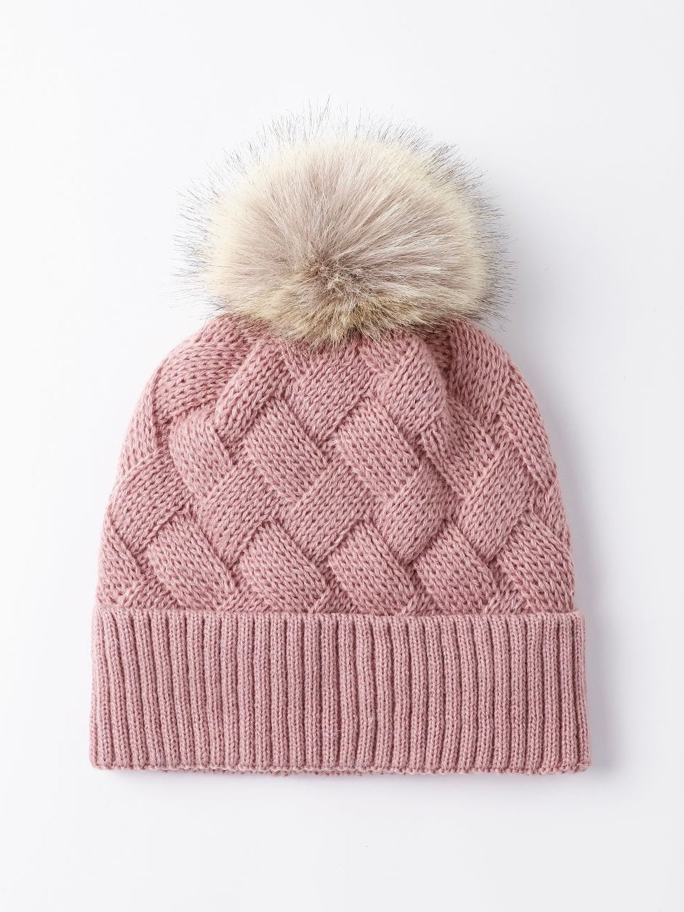 Basket Weave Knitted Toques with Pom Pom