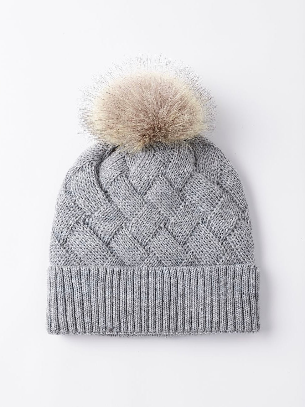 Basket Weave Knitted Toques with Pom Pom