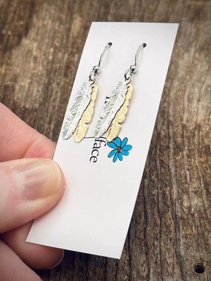 Mixed Metal Feather Earrings