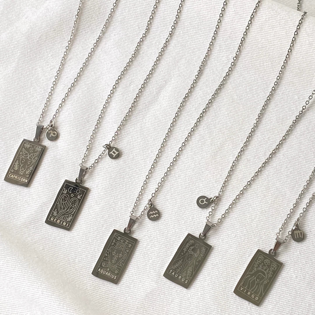 Zodiac Card Necklace - Silver