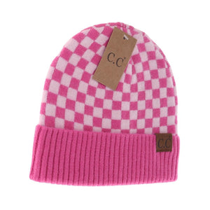 Checkered Beanie- Pink