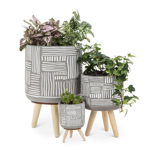 Grey Grid Tripod Planters
