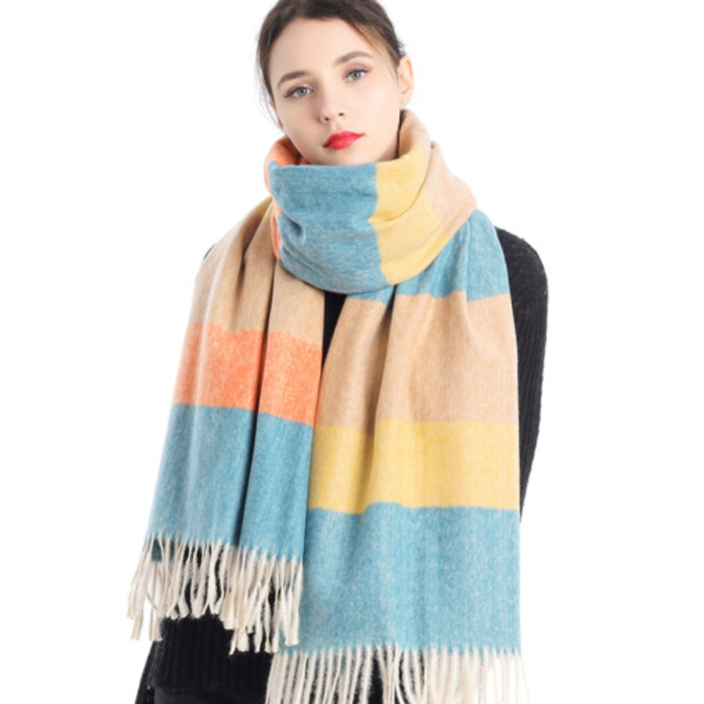 Blue/Taupe Striped Scarf