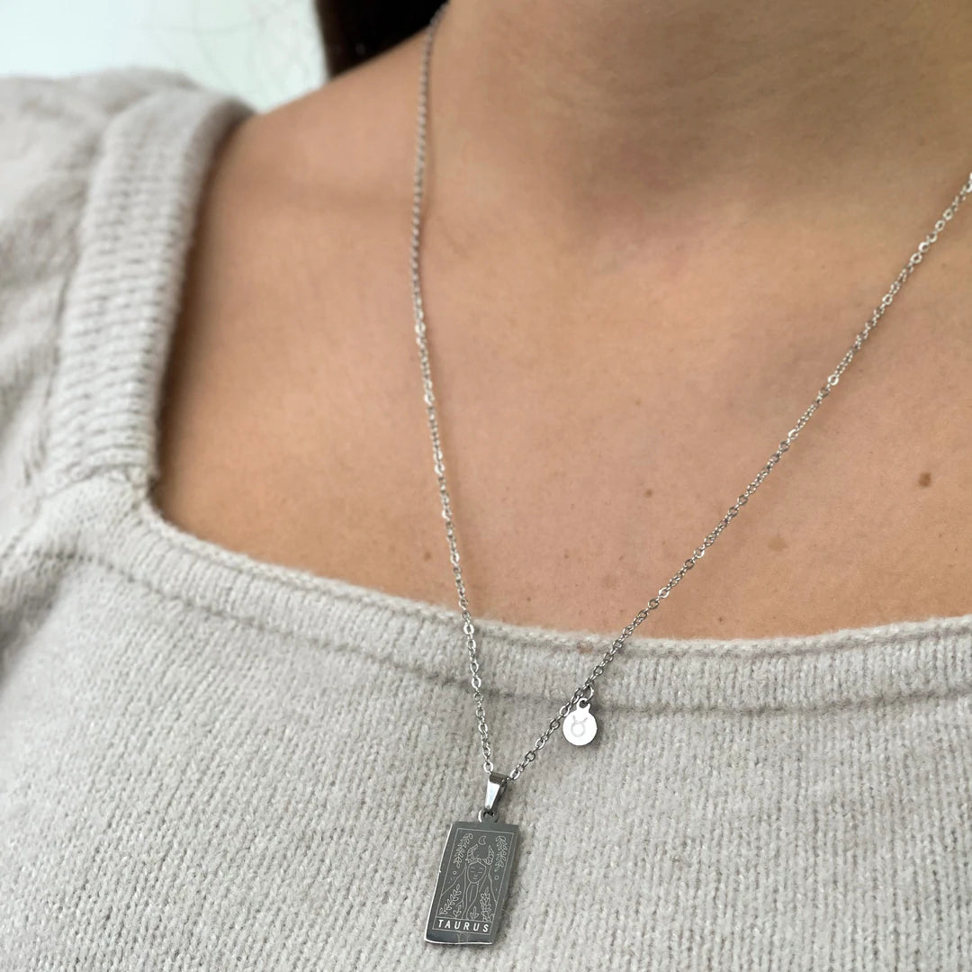 Zodiac Card Necklace - Silver